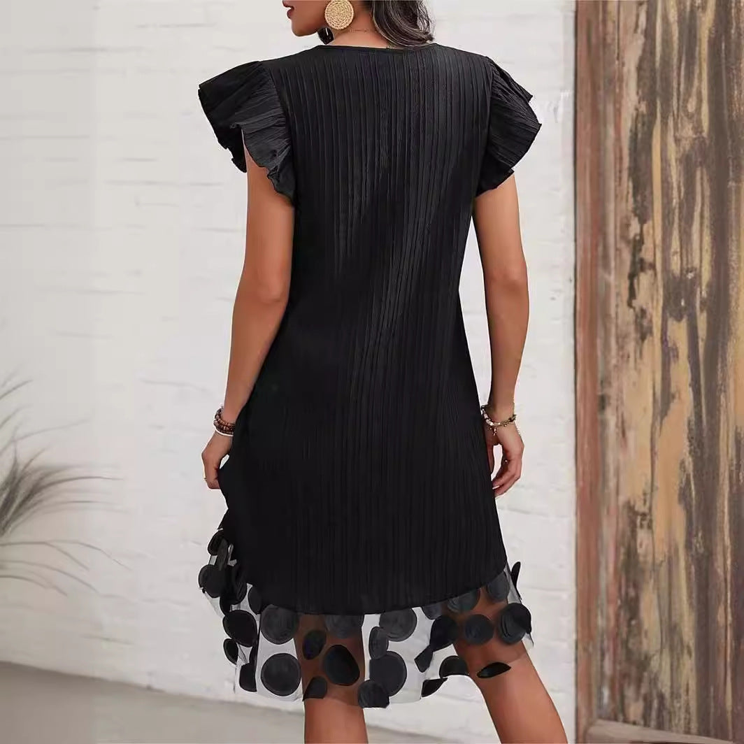 Fina Dam Klänningar A-Linje V-ringad Polyester Elegant Kort Ärmmodell-3