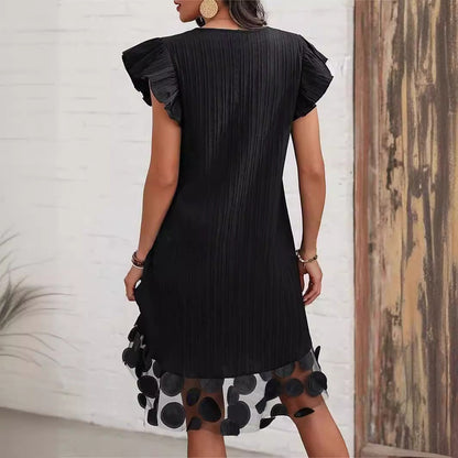 Fina Dam Klänningar A-Linje V-ringad Polyester Elegant Kort Ärmmodell-3