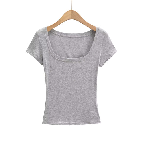 Kvinnors T-shirt U-ringning Mjuk Bomullsblandning 1