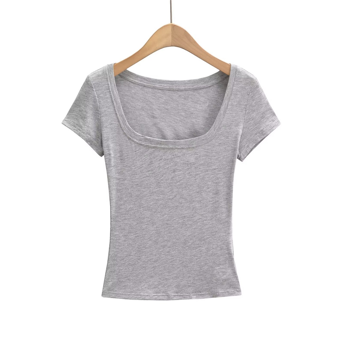 Kvinnors T-shirt U-ringning Mjuk Bomullsblandning 6