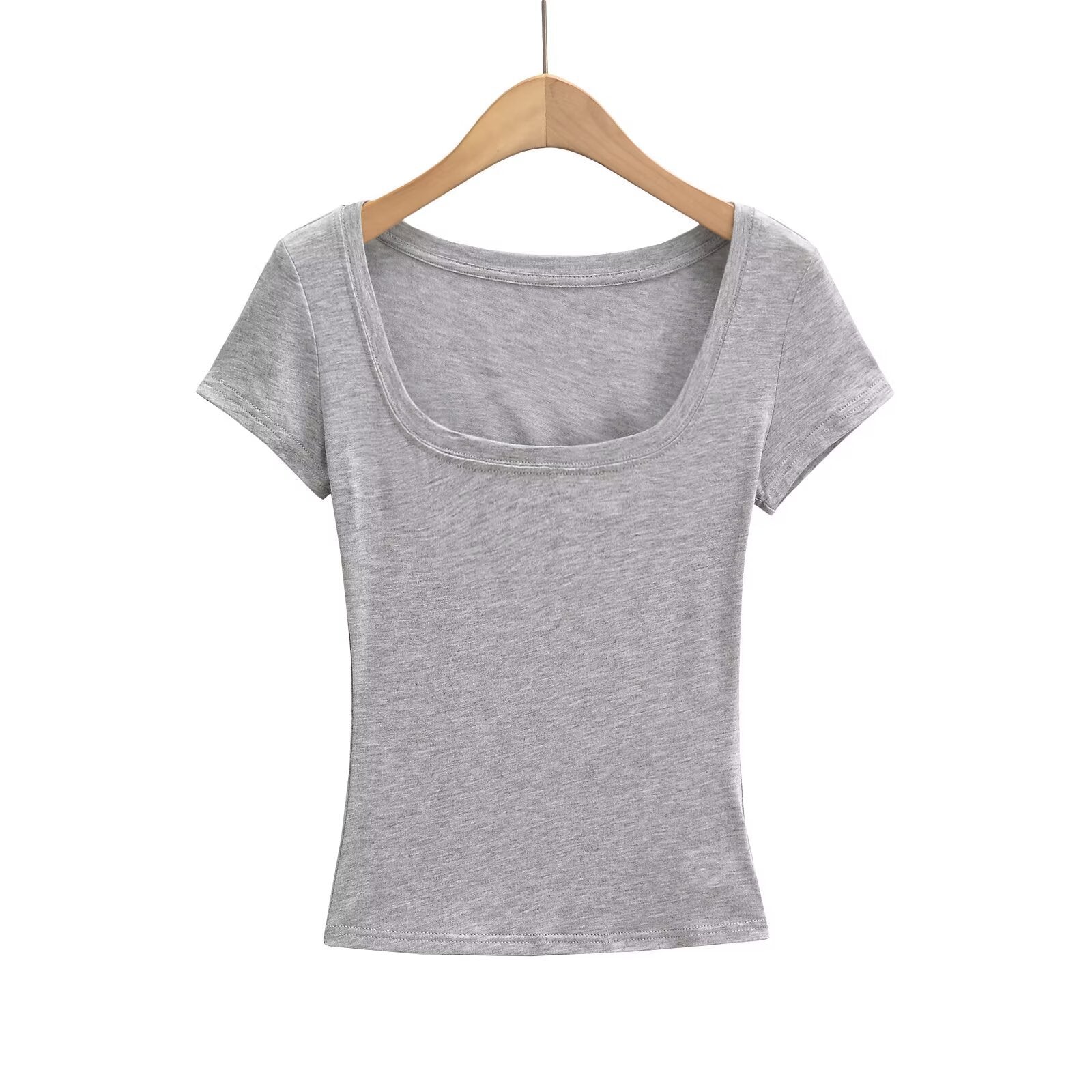 Kvinnors T-shirt U-ringning Mjuk Bomullsblandning 6