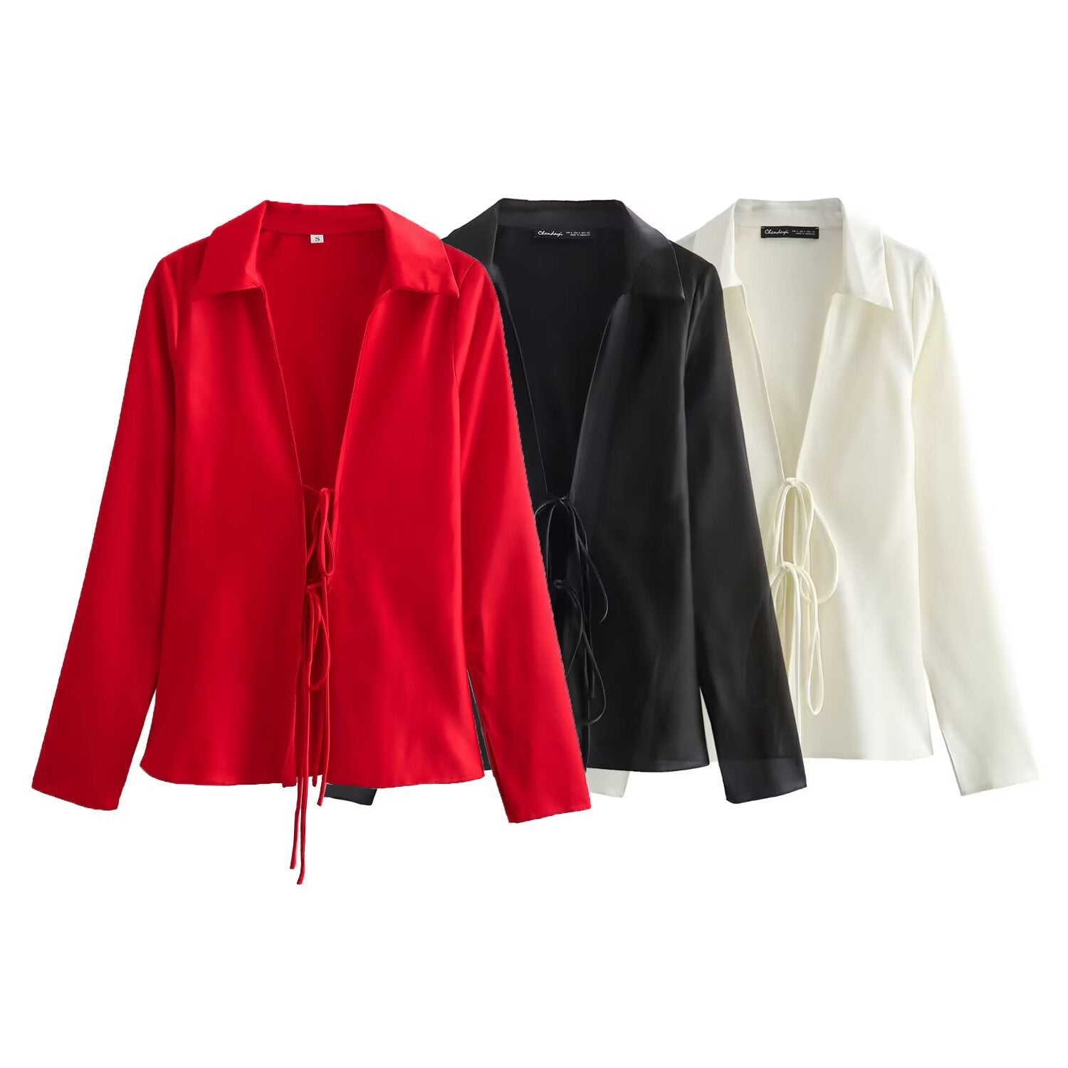 Herrskjorta Enfärgad Flugsatin Långärmad Polyester-2