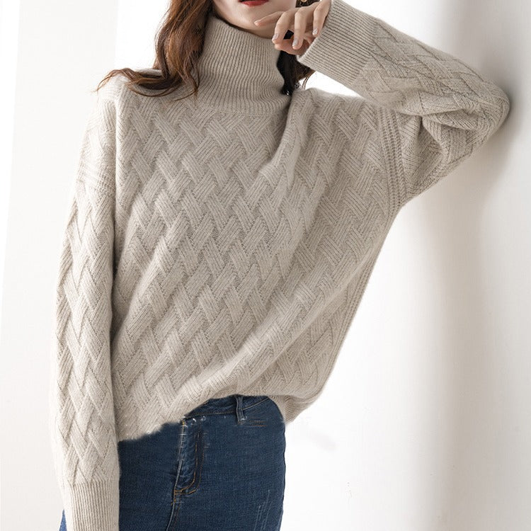 Kvinnors Turtleneck Tröja Kashmir Elegant Normal Passform-2