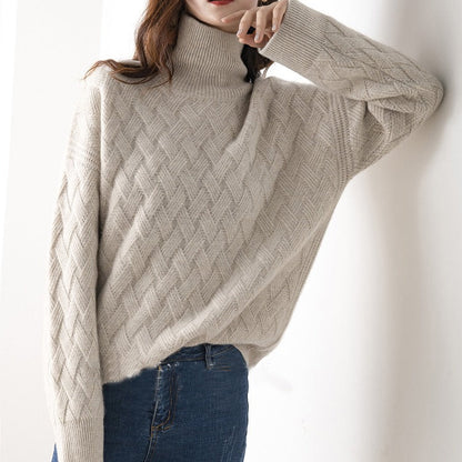 Kvinnors Turtleneck Tröja Kashmir Elegant Normal Passform-2