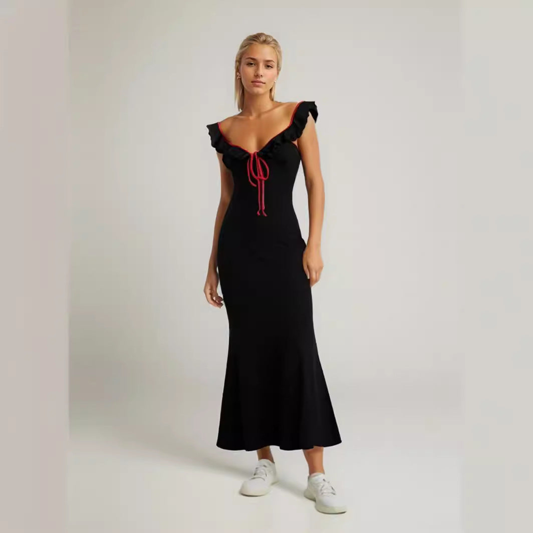 Kvinnors Lång Klänning Fishtail Volangkant Polyester Ärmös-3