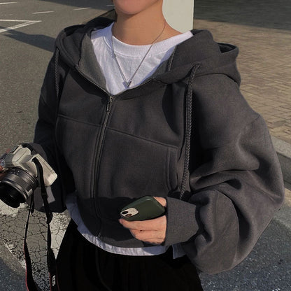 Variant image for Dam Kort Hoodie Monokrom Bomull Hiphop Stil-23