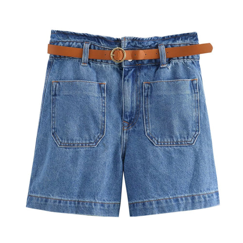 Kvinnors Jeansshorts Avtagbart Bälte Avslappnad Denim 1