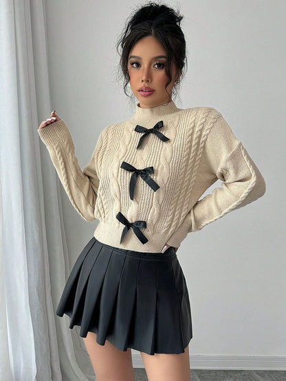 Dam Stickad Tröja Med Lekfulla Detaljer Mjukt Material-1