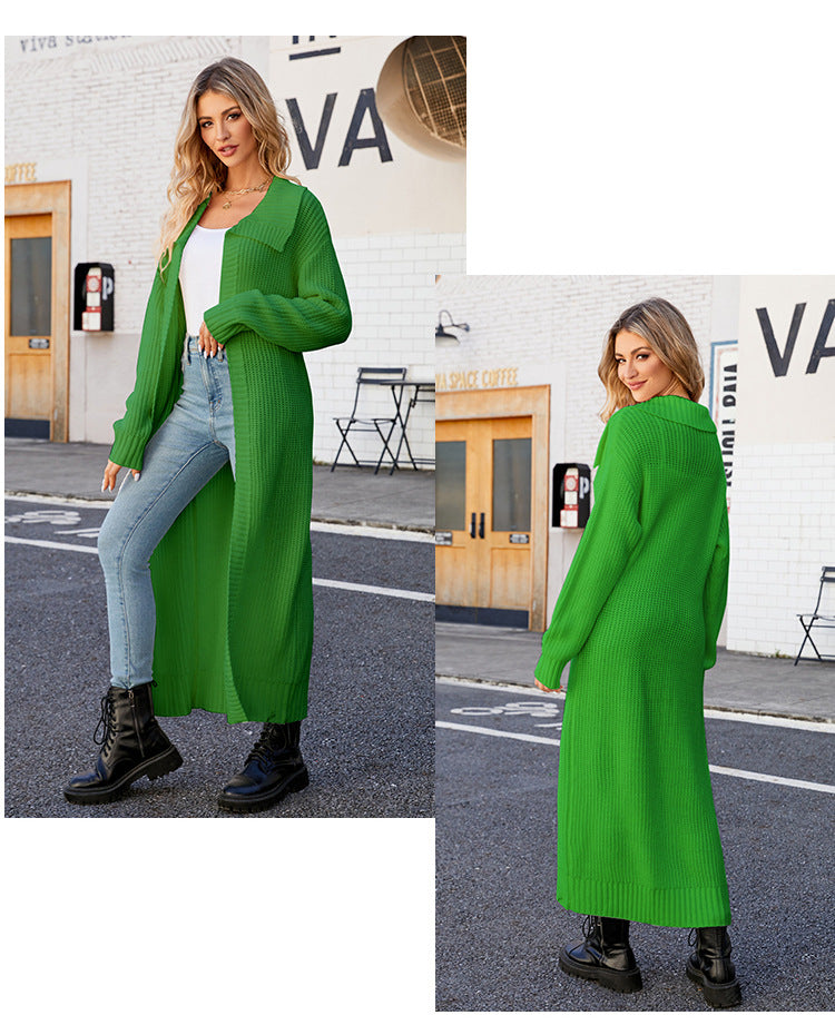 Dam Lång Kofta Med Revers Minimalistisk Akryl-5