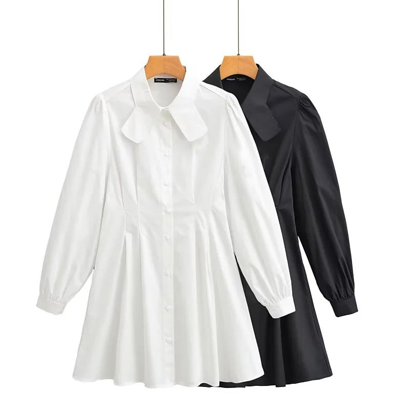 Långärmad Blusklänning med Stående Krage och Rüsch-Detaljer i Lätt Tyg – Feminint Snitt för Vardags och Fest 4