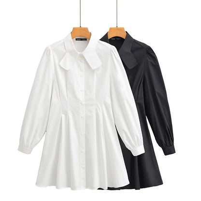 Långärmad Blusklänning med Stående Krage och Rüsch-Detaljer i Lätt Tyg – Feminint Snitt för Vardags och Fest 4