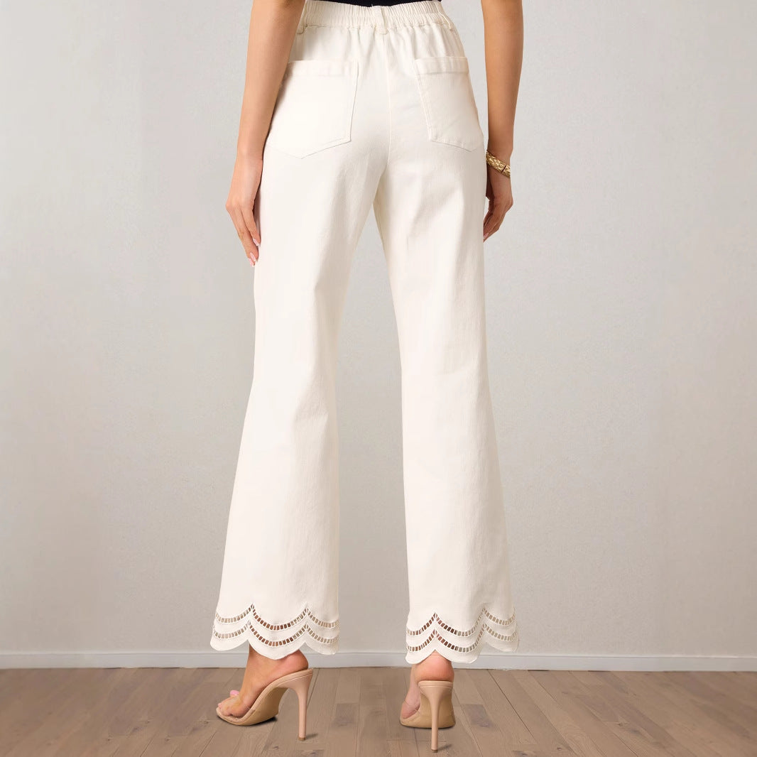 Damernas Palazzo-byxor Bred Benpassform med Dekorativ Vågfinish och Sidfickor 3