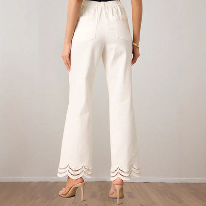 Damernas Palazzo-byxor Bred Benpassform med Dekorativ Vågfinish och Sidfickor 3