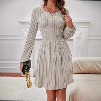 Kvinna A-linjeformad Klänning Långa Ärmar Högkvalitativt Tyg-4