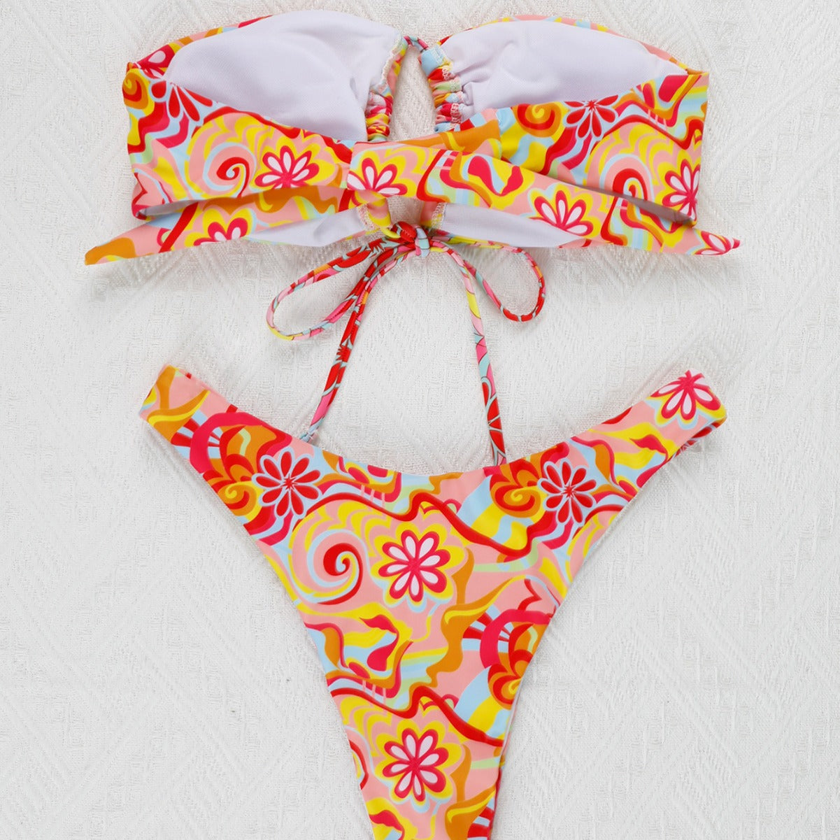 Dam Bikini Bandeau Blommig Design med Justerbara Sidoband-2