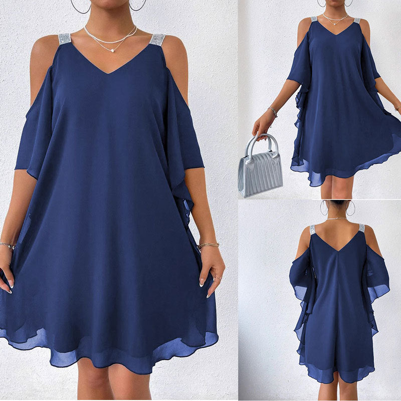 Kvinnors Paljettklänning A-linje Chiffong-2