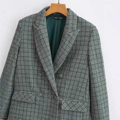 Kvinnor Blazer Dubbelbröstad Modern Caroma Mönster Högkvalitativt Tyg 3