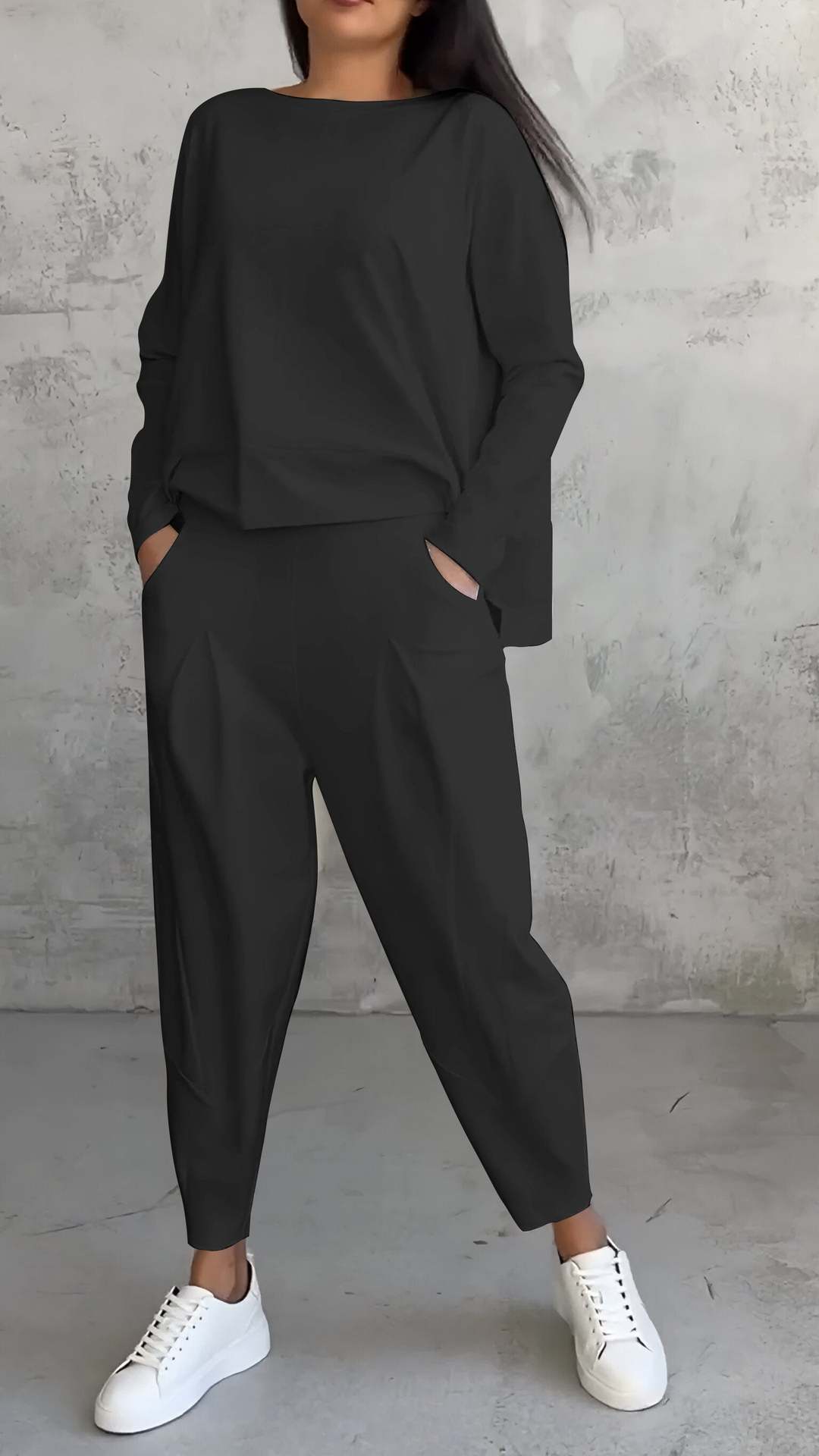 Harembyxor Dam i Urban Stil med Långärmad Topp, Polyester och Spandex, Fickor, Långa Byxor, S-5XL 8