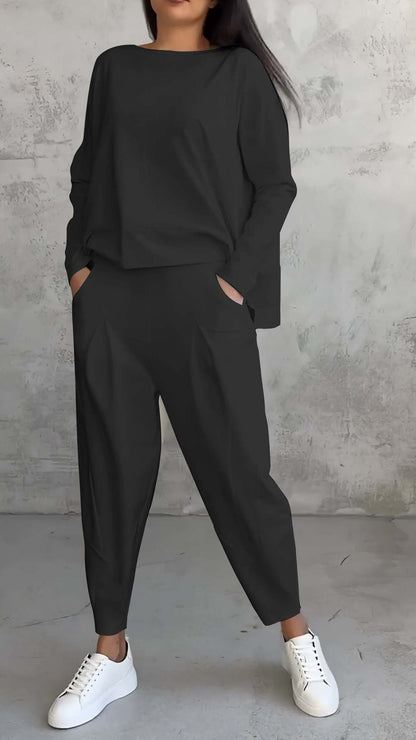 Harembyxor Dam i Urban Stil med Långärmad Topp, Polyester och Spandex, Fickor, Långa Byxor, S-5XL 8