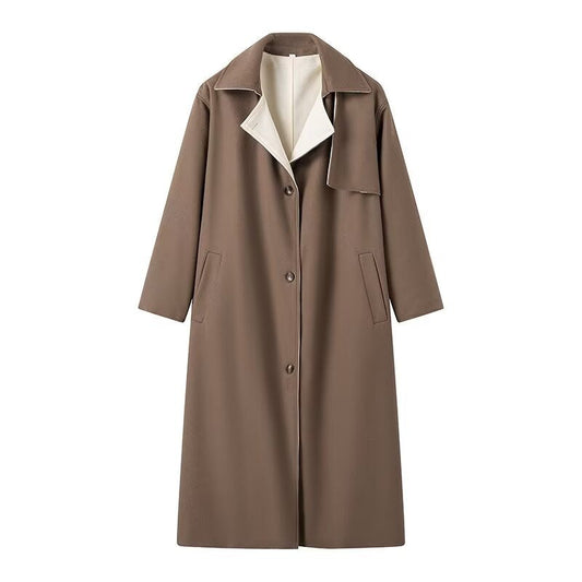 Kvinnor Trench Coat Elegant Lapel Lätt Andningsbart Tyg med Fickor 1
