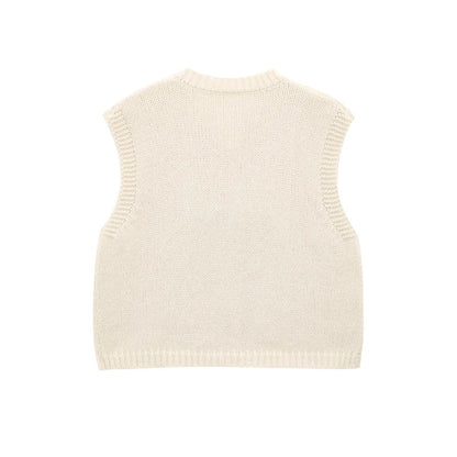 Kvinnors Stickad Väst med Dekorativa Knappar och Fickor i Mjuk Bomullsblandning-4