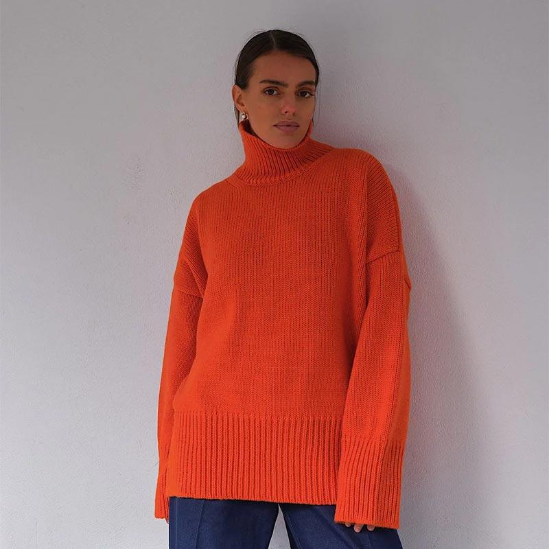 Dam Stickad Turtleneck Tröja Mjuk Ull 10