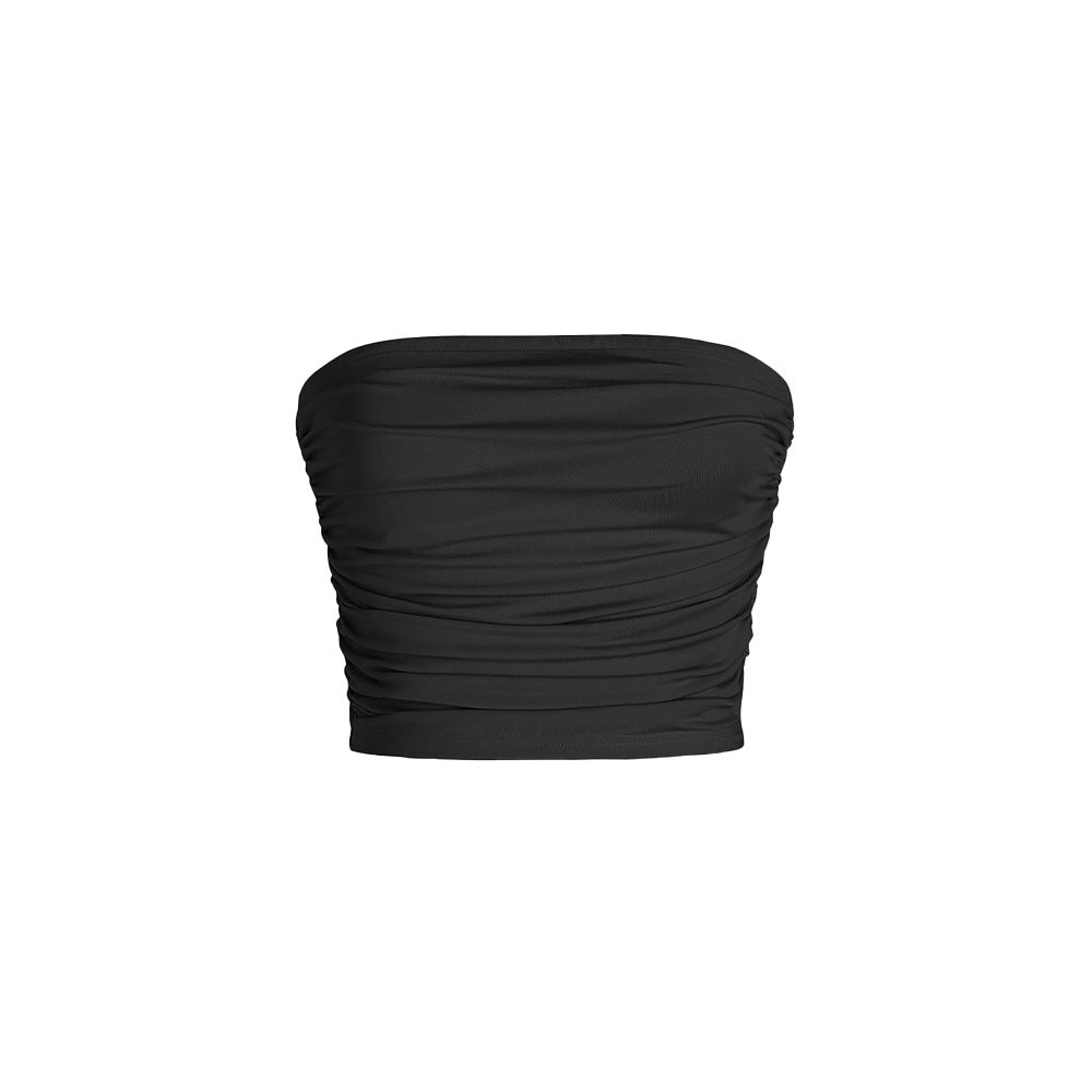 Kvinnors Slim Fit Topp Veckad Mjölk Silke-1
