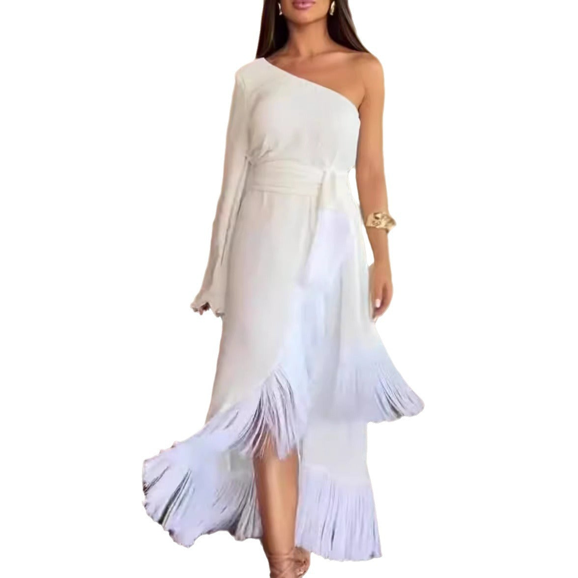 Kvinnors Aftonklänning Lång En-Axelstil Polyester Elegant-6