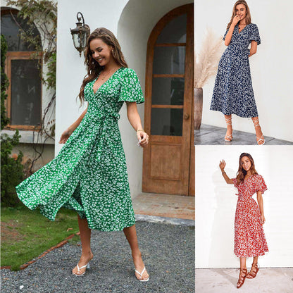 Kvinnor Midi Klänning V-Neck A-linjeformad Polyester-2