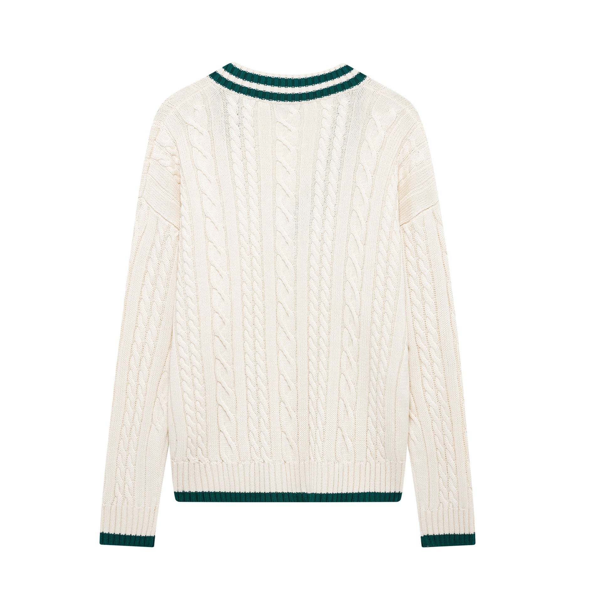 Stickad Tröja Dam V-ringning Flätmönster Mjuk Bomullsblandning-2