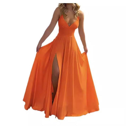 Damklänning A-Linje Spagettiband Polyester med Flikkant-5