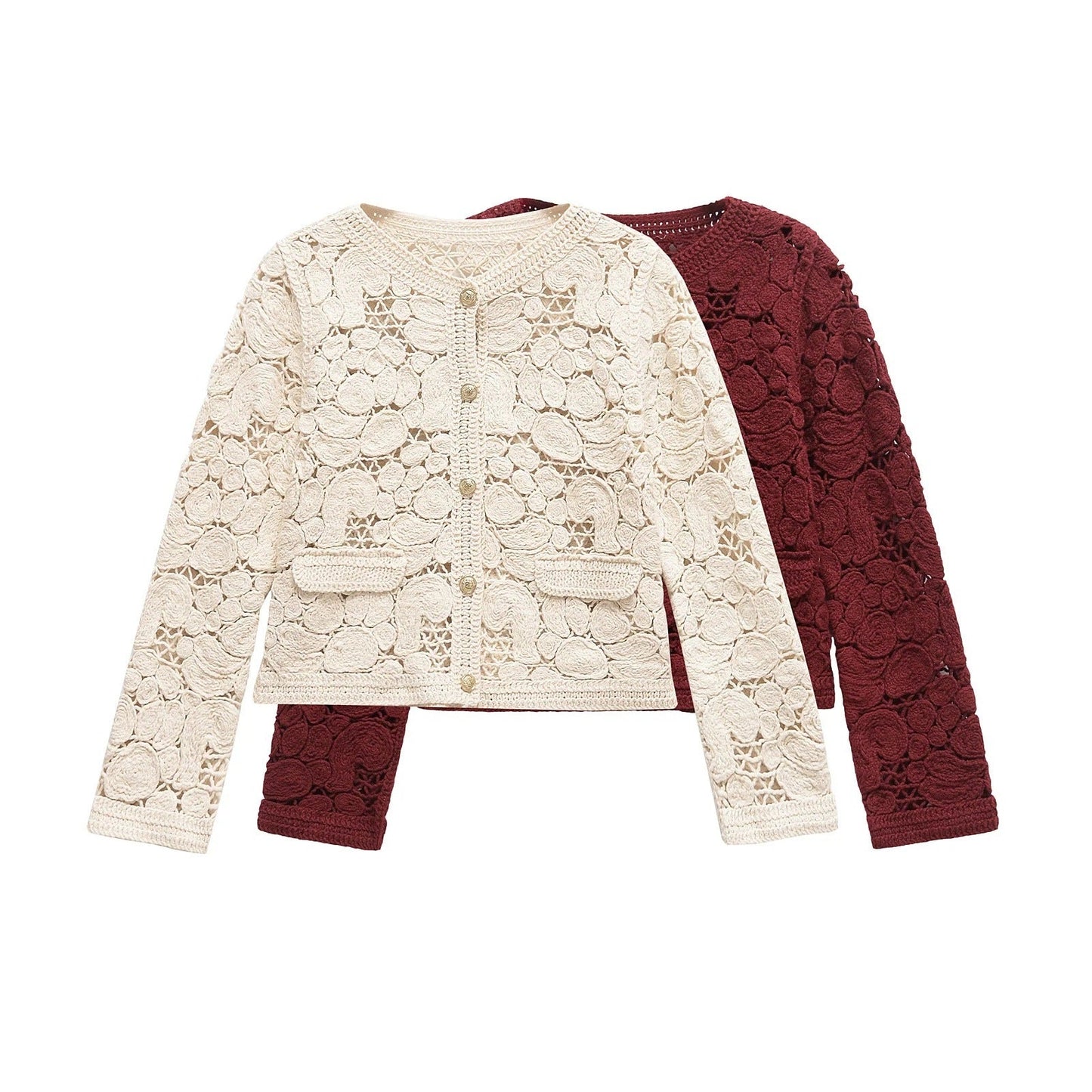 Elegante Damen Strickjacke mit Spitzen-Details und Knopfverschluss – Vielseitige Cardigan für Frühling und Herbst 2