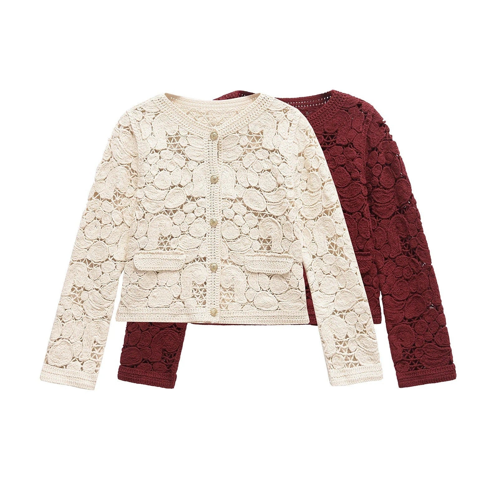 Elegante Damen Strickjacke mit Spitzen-Details und Knopfverschluss – Vielseitige Cardigan für Frühling und Herbst 2