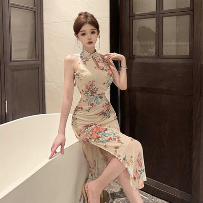 Kvinna Cheongsam Klänning Hög Slits Tüll Bodycon-5