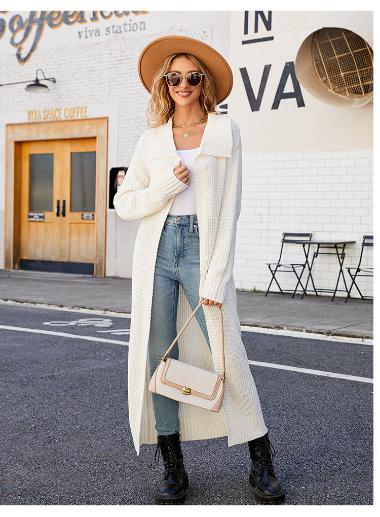 Dam Lång Kofta Med Revers Minimalistisk Akryl-3