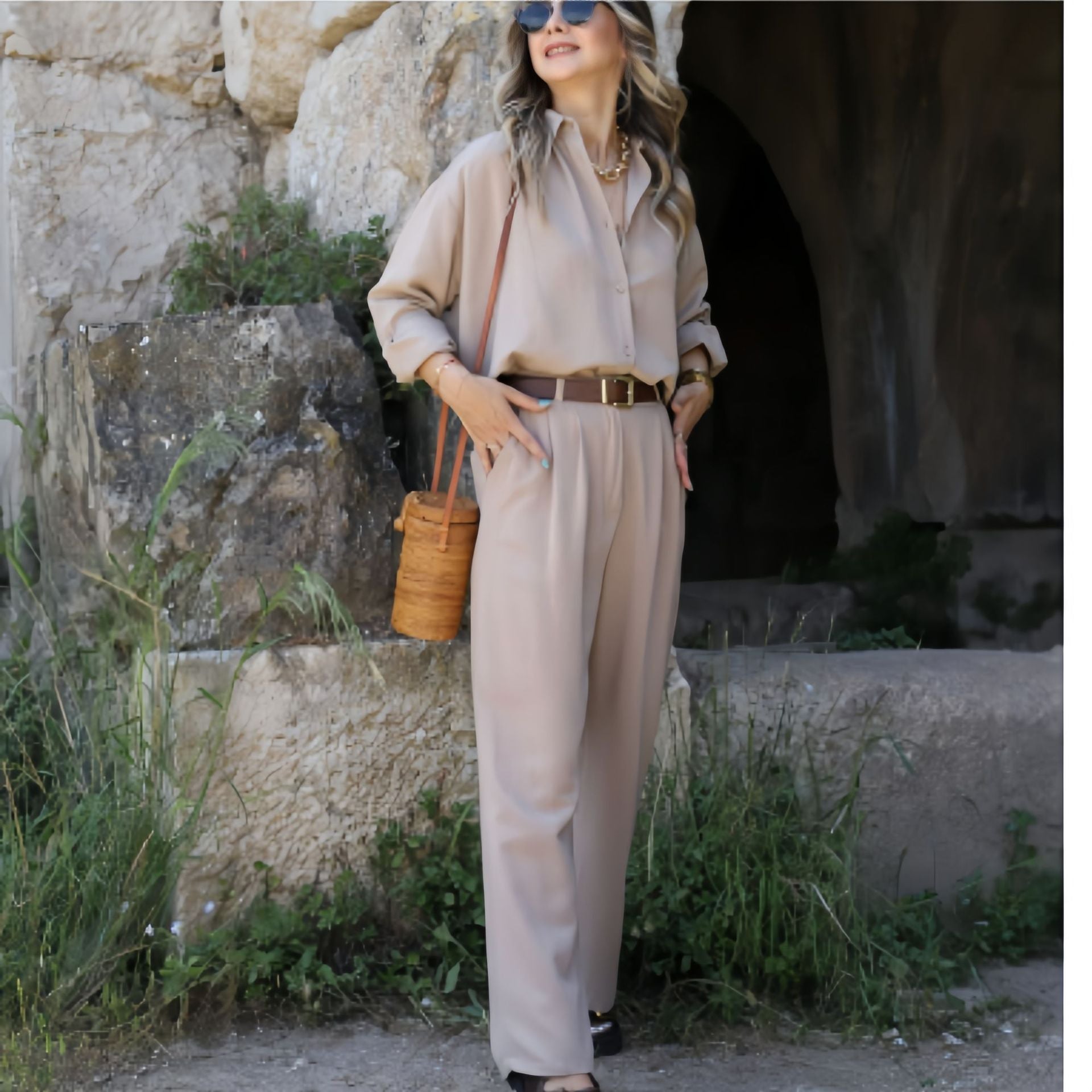 Variant image for Matchande Set Dam Topp och Byxor Avslappnad Polyester-11