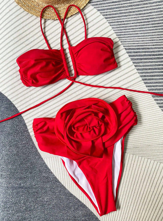 Dam Bikini med Rüsch Detaljer och Justerbara Remmar i Högkvalitativt Elastiskt Tyg 1