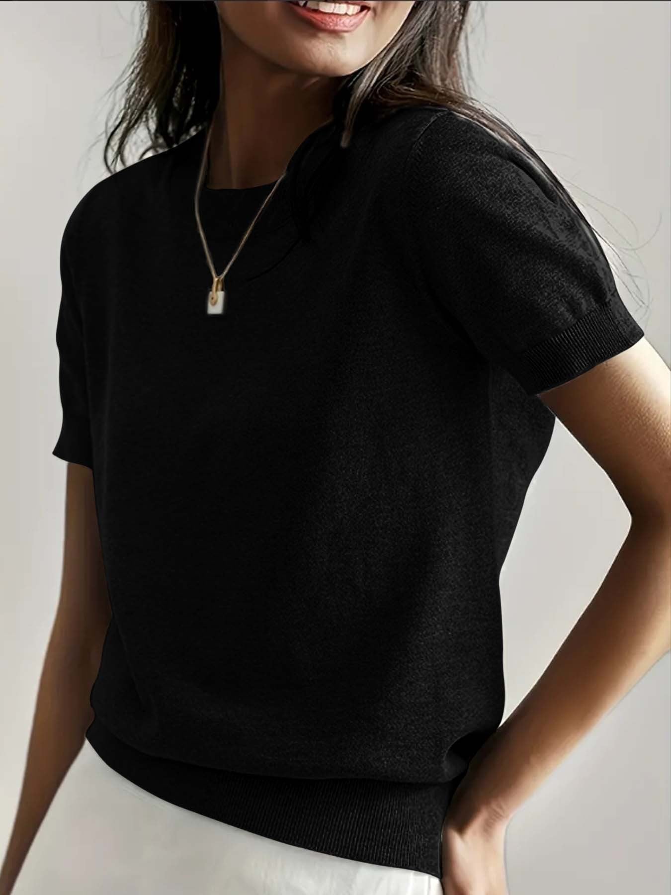 Variant image for Dam Kortärmad Stickad Tröja Löst Passande Viskos-5