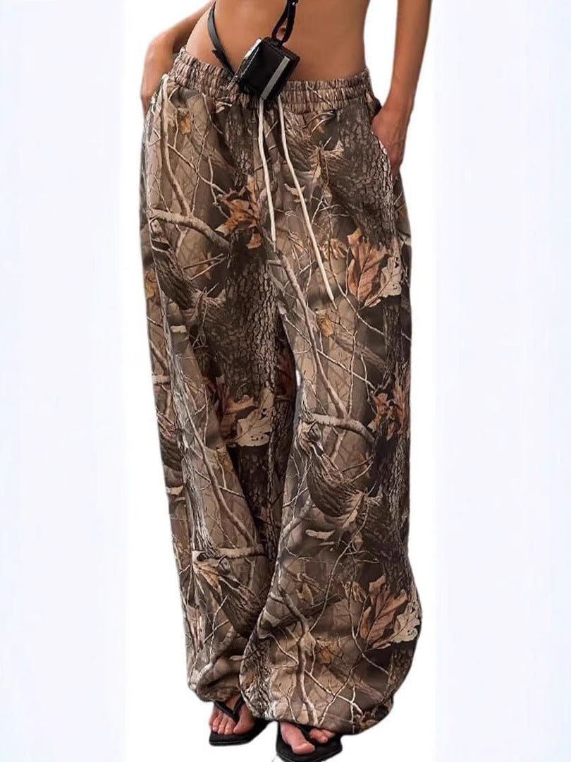 Dam Fritidsbyxor Kamouflagestil Elastisk Midja 90% Bomull-3