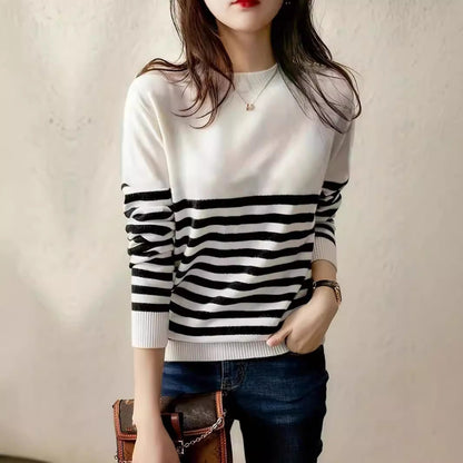 Dam Tröja Randig Löst Passform Polyester med Långa Ärmar-4