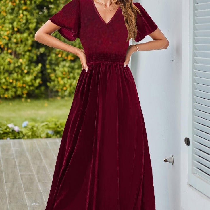 Dam Långklänning V-Hals Tredimensionell Dekoration Silke-2