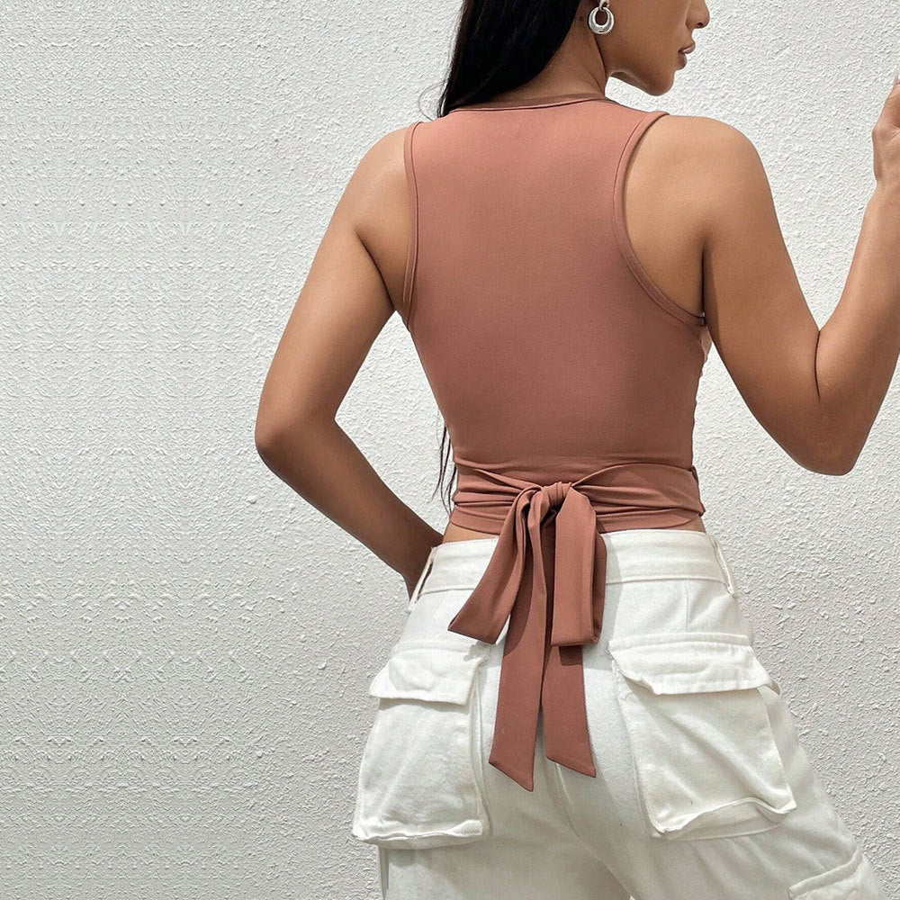 Dam Top med Båge Stickad Design-3