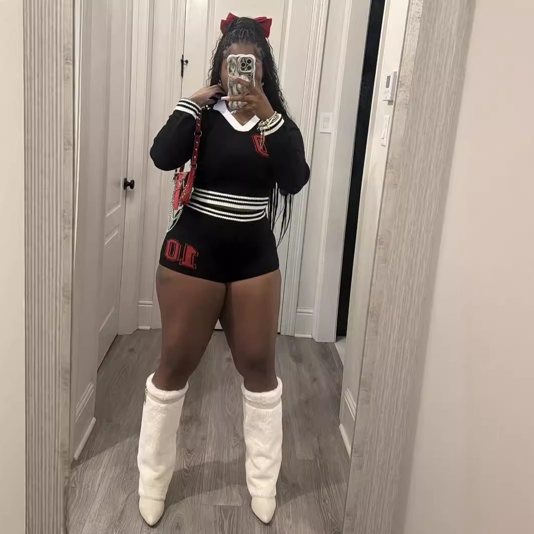 Dam Långärmad Topp och Shorts Sats Polyester Spandex-3