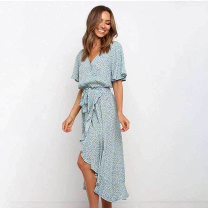 Ljusblå A-Line Midi Klänning i Chiffon med Regelbundna Ärmar – Perfekt för Sommarens Fester 3