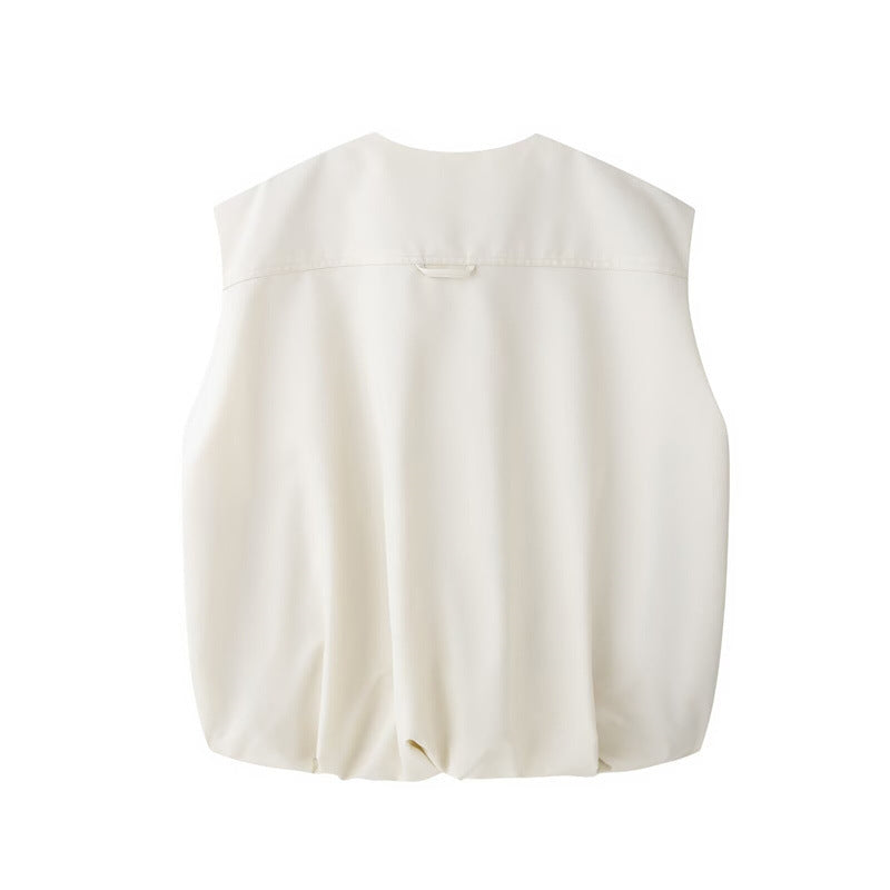 Dam Tank Top Ärm lös Casual med Dragkedja i 100% Bomull-4