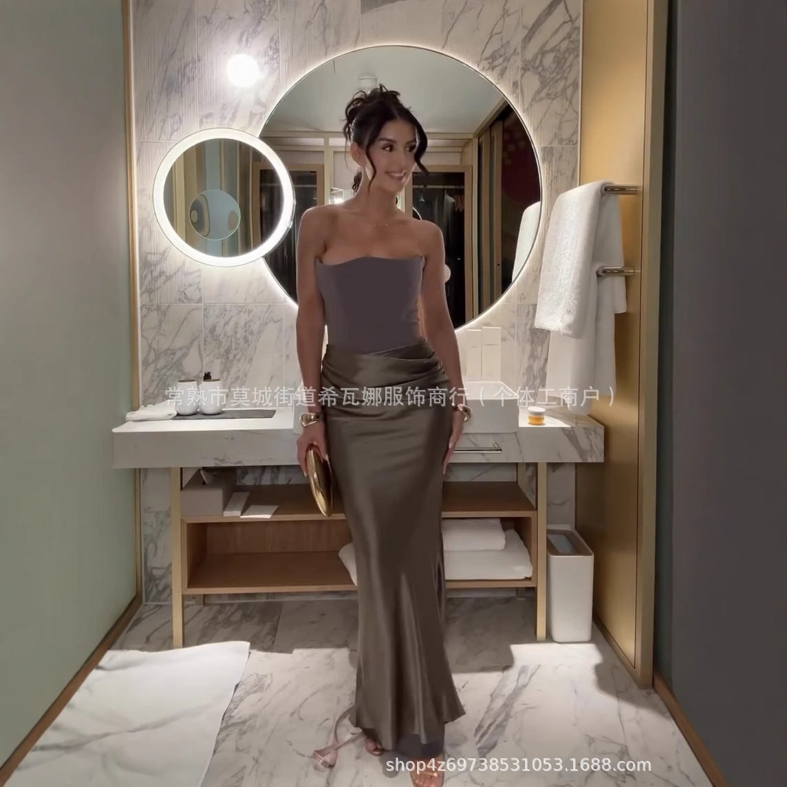 Kvinnors Aftonklänning V-ringning Svängande Nederkant Andningsbart Material 5