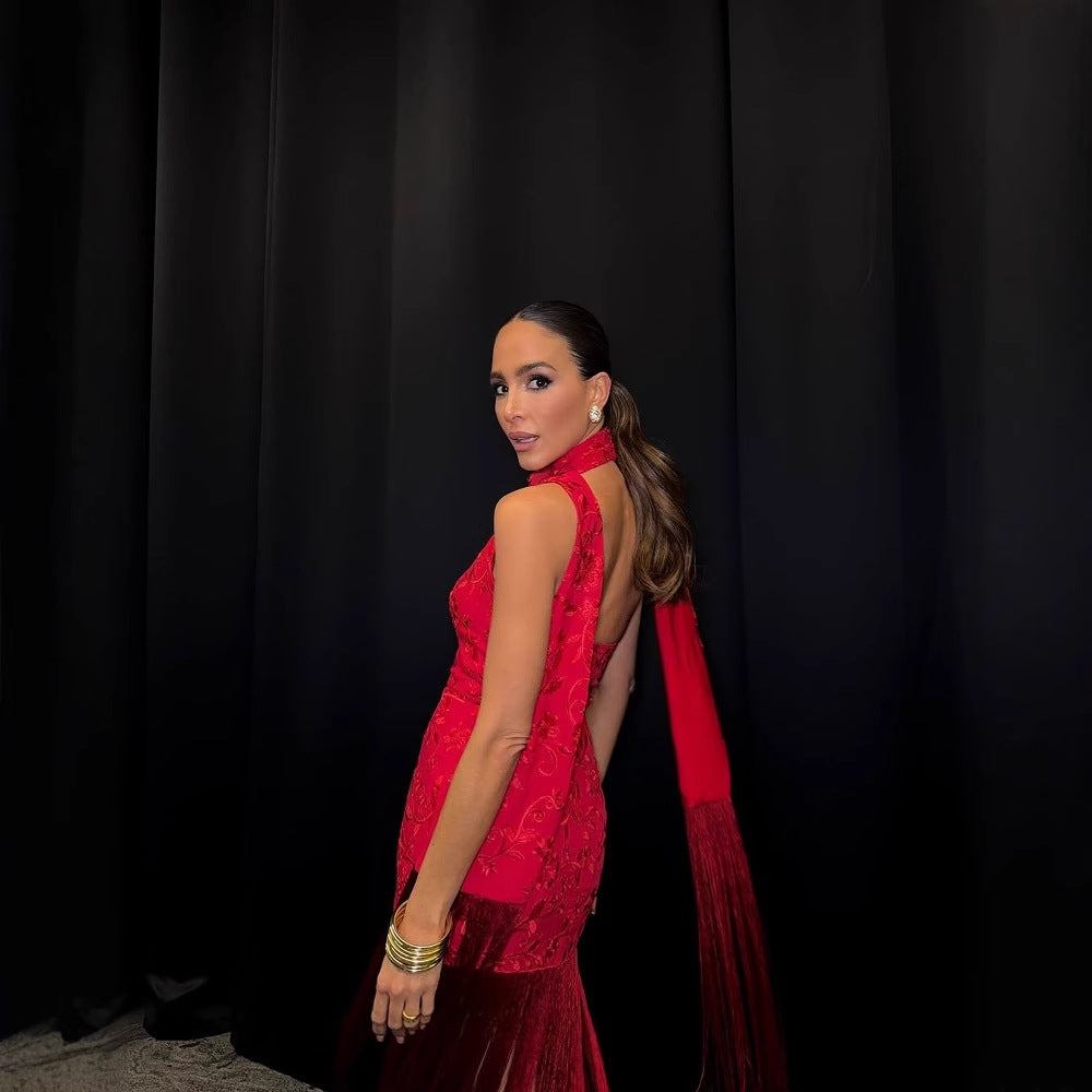 Kvinnors Aftonklänning Spetsdetaljer V-hals Polyester 4