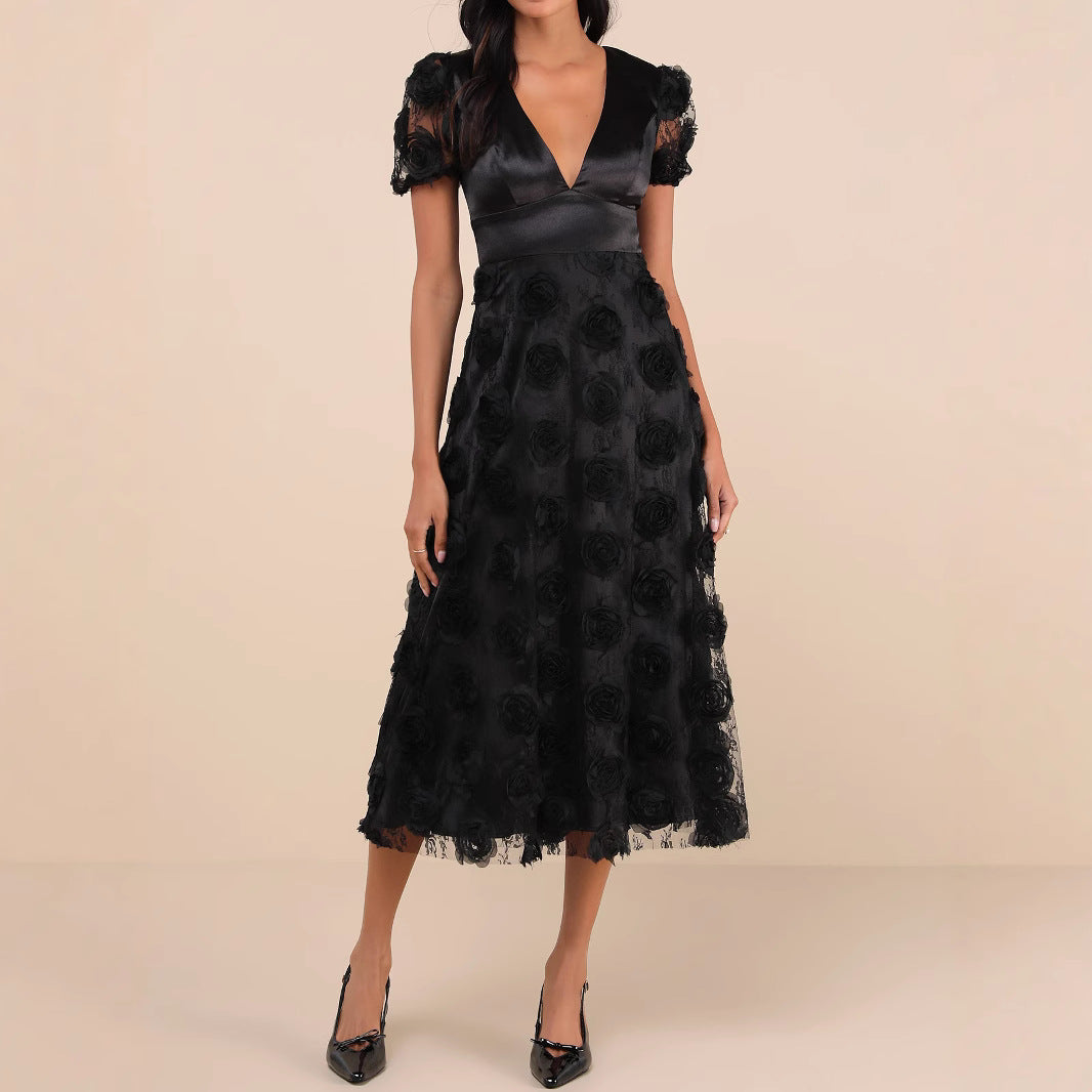Kvinnors Cocktailklänning A-linjeformad V-Neck Polyester för Bröllop-2