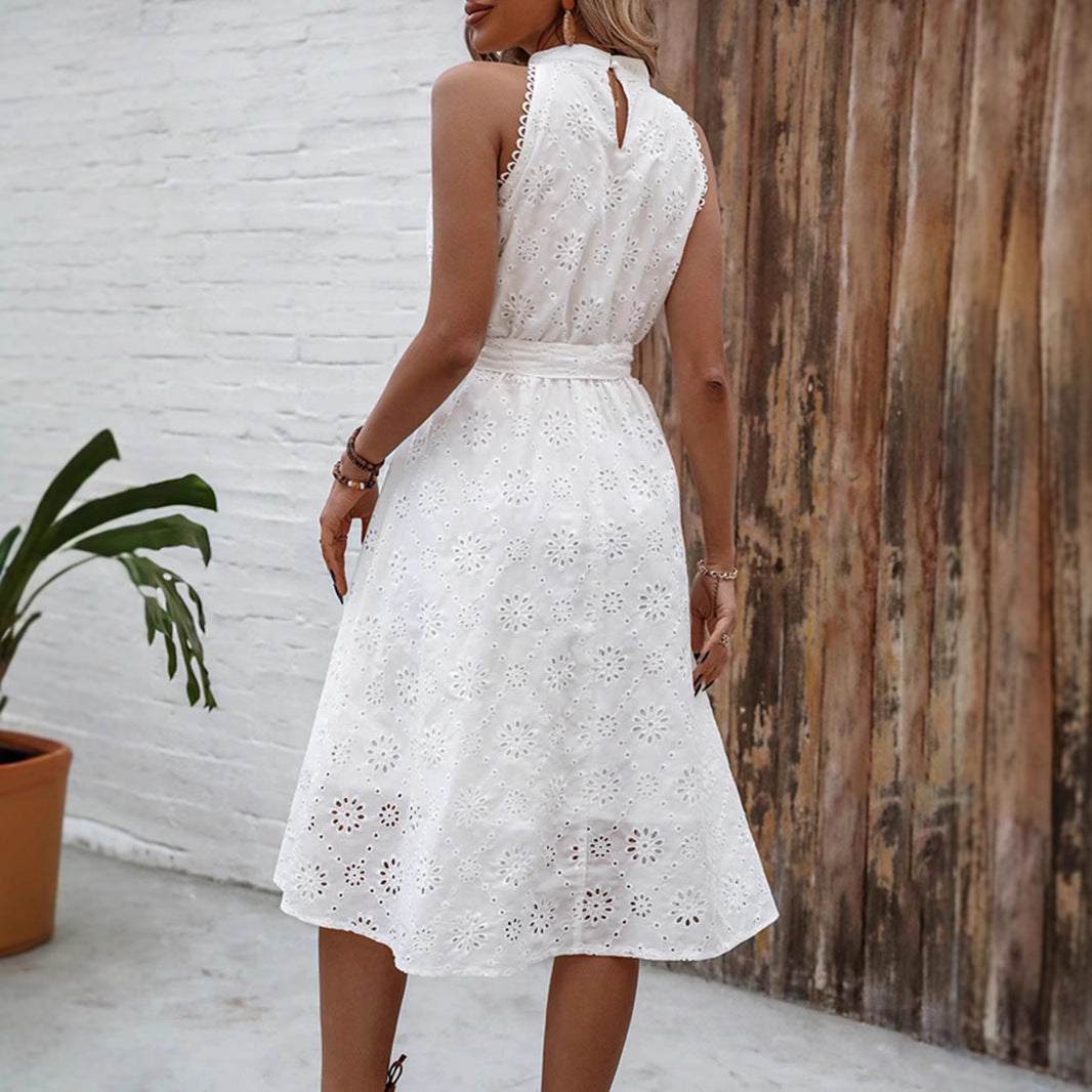 Kvinnors Ärmlös Vippklänning Elastisk Polyester-4