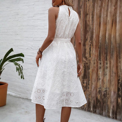 Kvinnors Ärmlös Vippklänning Elastisk Polyester-4